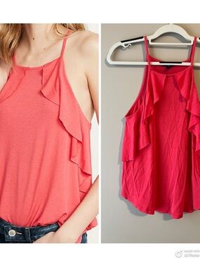 Express Hot Pink Ruffle Halter Camisole